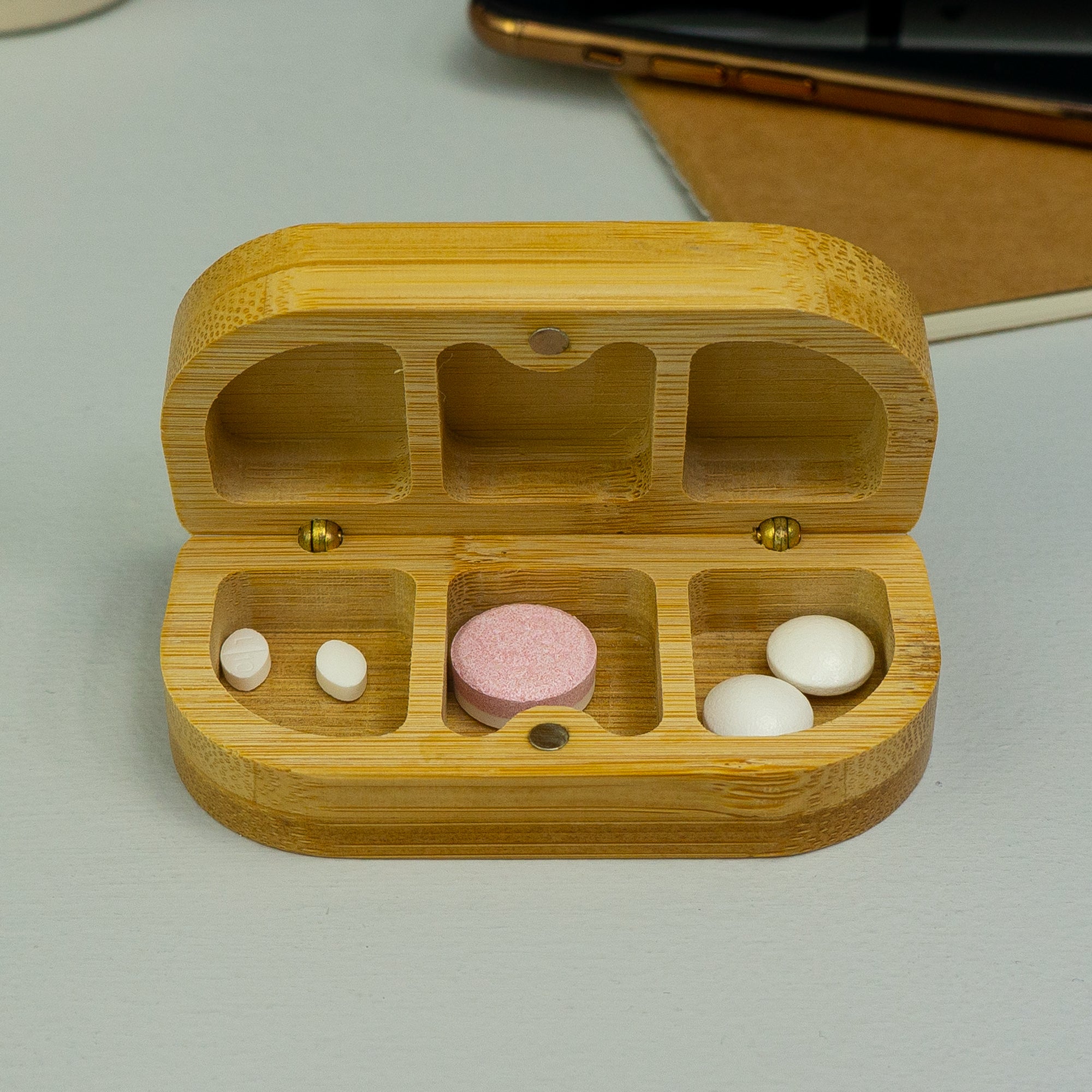 Personalised bamboo pill box