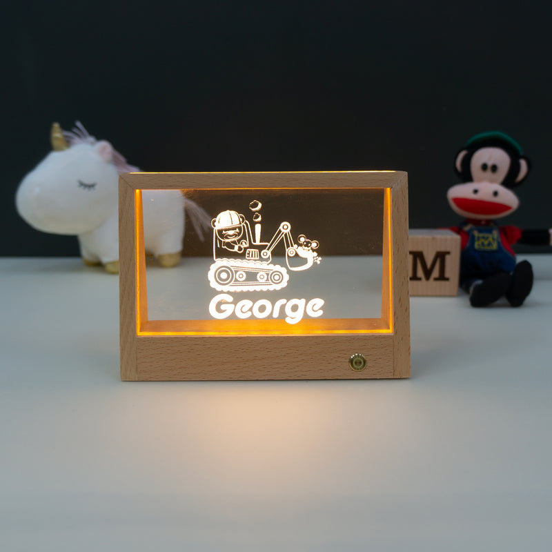 Personalised child's digger truck light up LED name sign