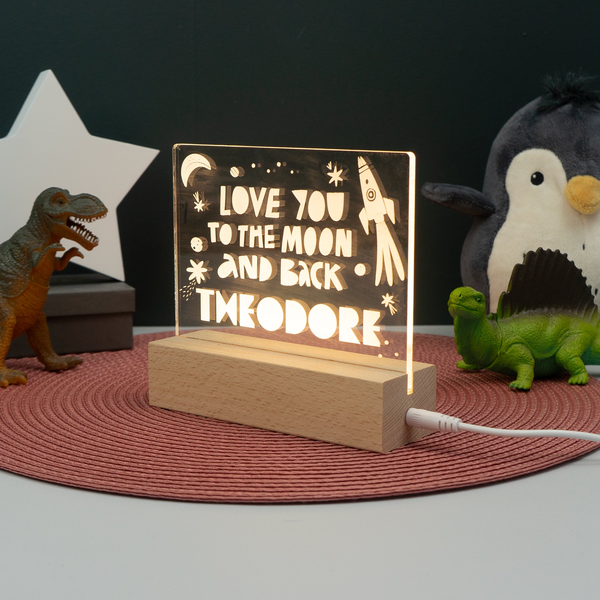 Personalised to the moon and back light up name sign