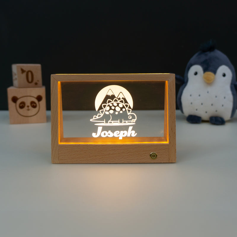 Personalised rechargeable dinosaur LED name plaque