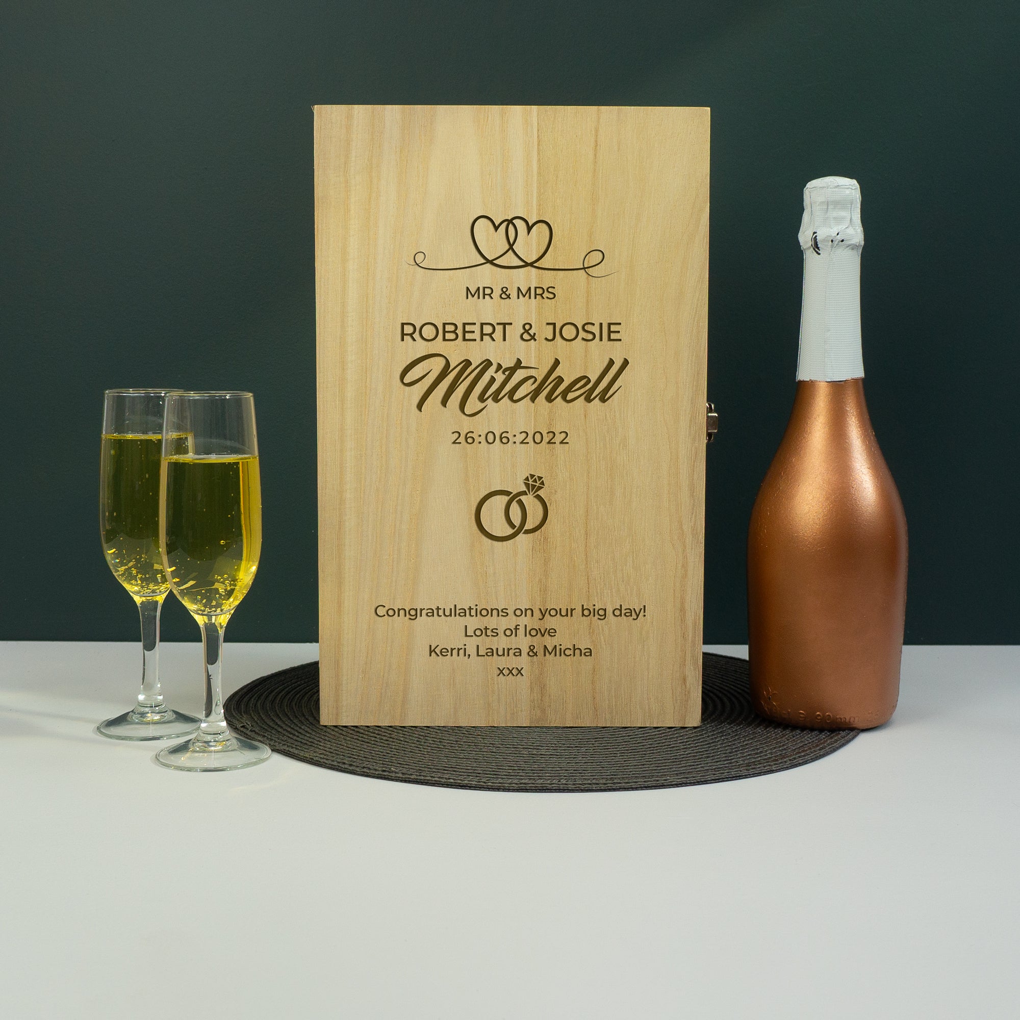 Personalised wedding twin champagne bottle gifting box