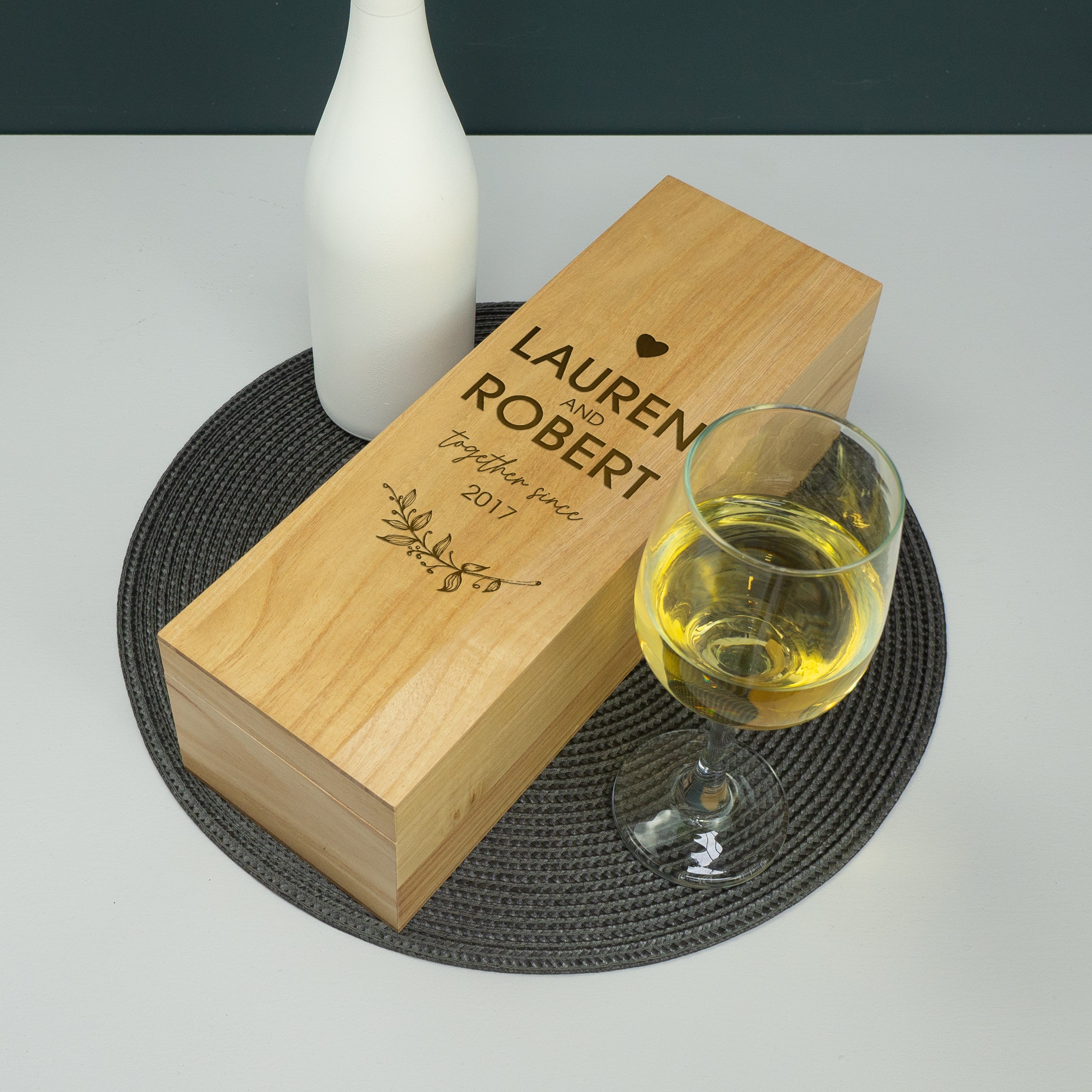 Personalised anniversary keepsake wine box