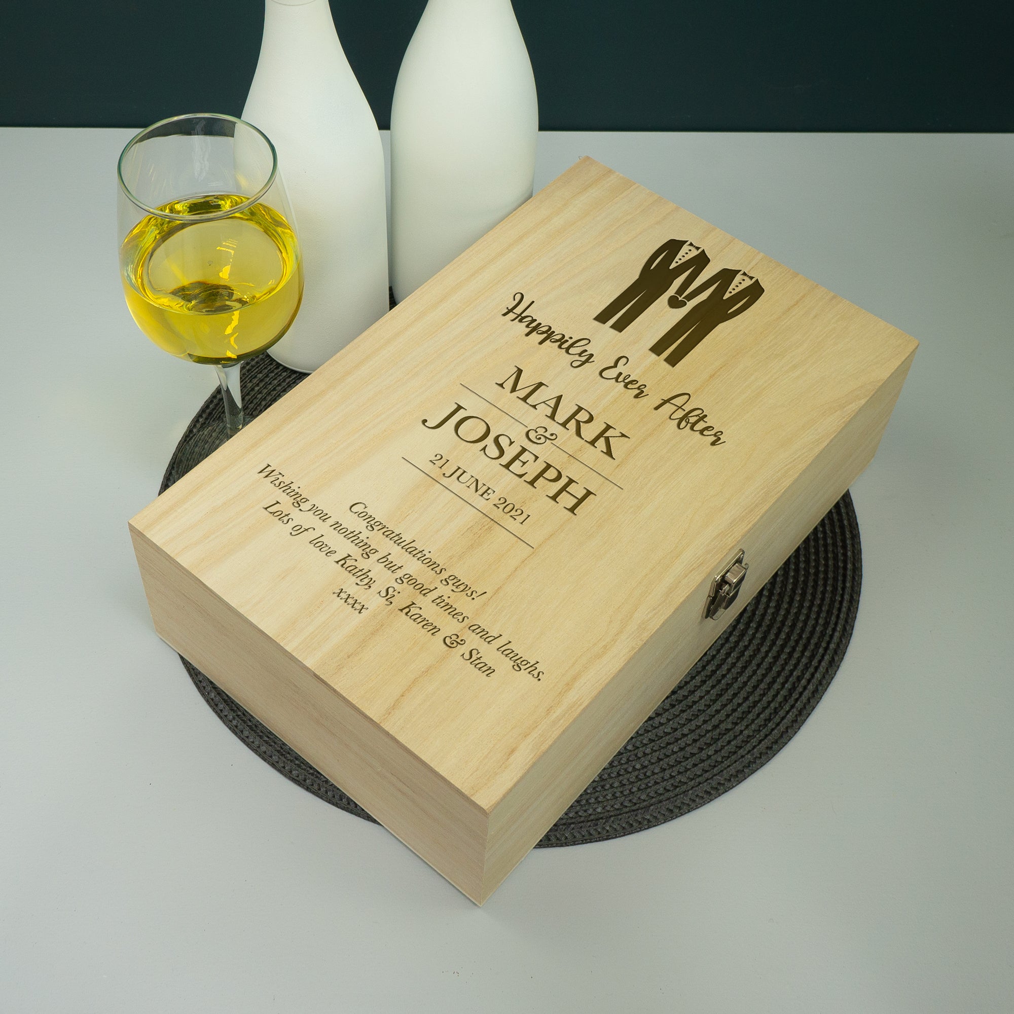 Personalised gay wedding double wine bottle gifting box