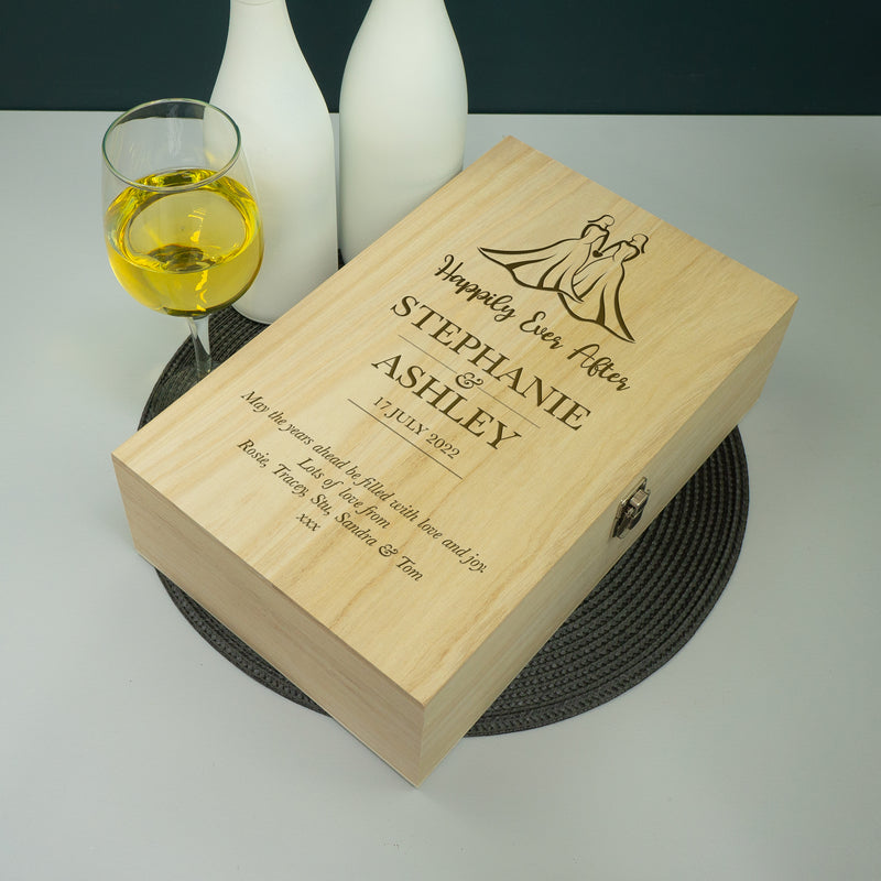 Personalised lesbian wedding double wine bottle gifting box