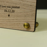 Personalised wooden photo frame. Custom engraved picture display plinth