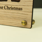 Custom made first Christmas photo frame. Personalised engraved picture frame for new born baby
