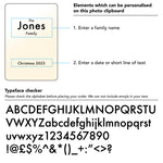 Personalised family photo frame. Custom engraved wooden freestanding photograph display
