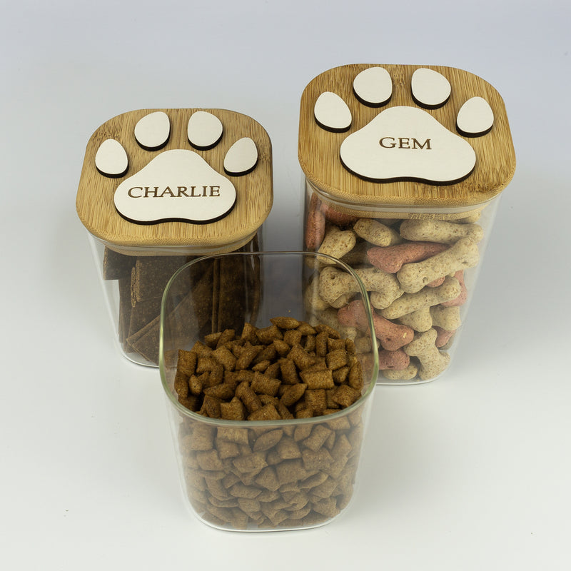 Personalised pet dog cat paw print treat jar
