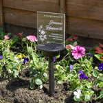 Floral sympathy gift custom made grave marker. Personalised solar powered light up LED sign. Memorial garden graveside name plaque