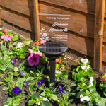 Floral sympathy gift custom made grave marker. Personalised solar powered light up LED sign. Memorial garden graveside name plaque