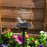 Custom graveside light up LED name plaque. Solar powered multi colour garden cemetery remembrance decor.