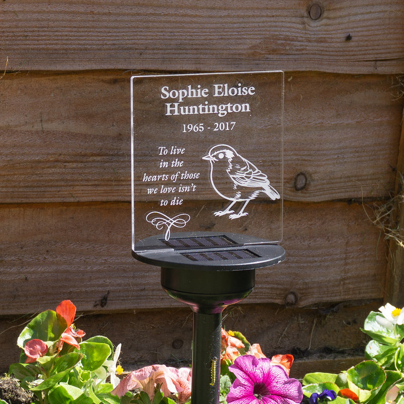Memory garden name sign condolence gift. Personalised light up LED remembrance plaque