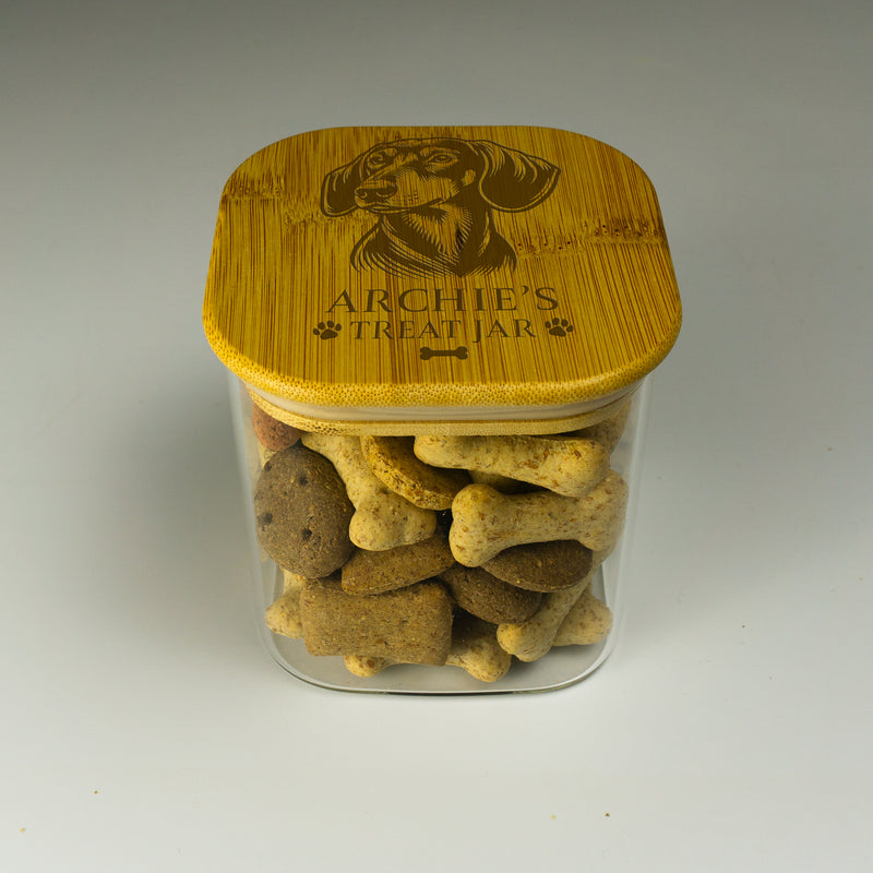 Personalised Dachshund Dog Treat Jar. Sausage Dog Biscuit Storage Container