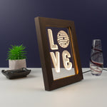 Funny framed artwork LED sign. Mirror disco ball love. Retro typography graphic design art