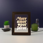 Funny framed artwork LED sign. More amor por favor retro typography graphic design