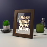 Funny framed artwork LED sign. More amor por favor retro typography graphic design