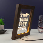 Funny framed artwork LED sign. More amor por favor retro typography graphic design