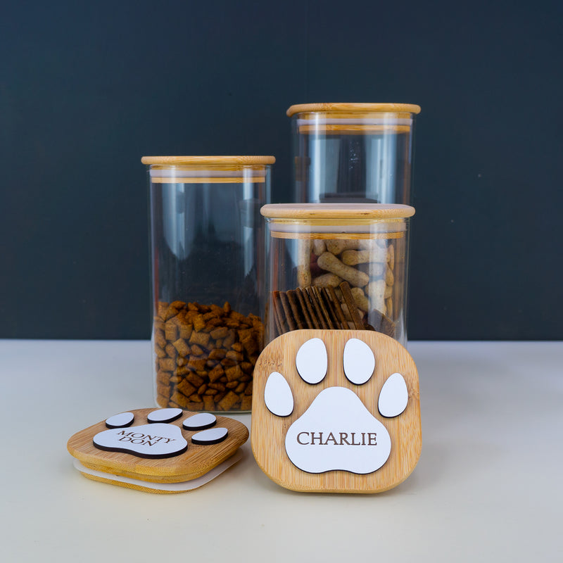 Personalised pet dog cat paw print treat jar