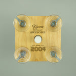 Personalised 21st Birthday present custom engraved quad wine glasses bottle tray holder