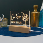 Personalised gin bar sign. Custom engraved light up LED light