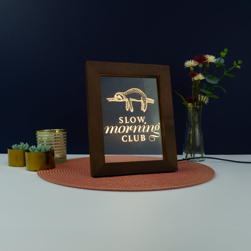Decorative home funny pop art Slow morning club Light up LED framed sign