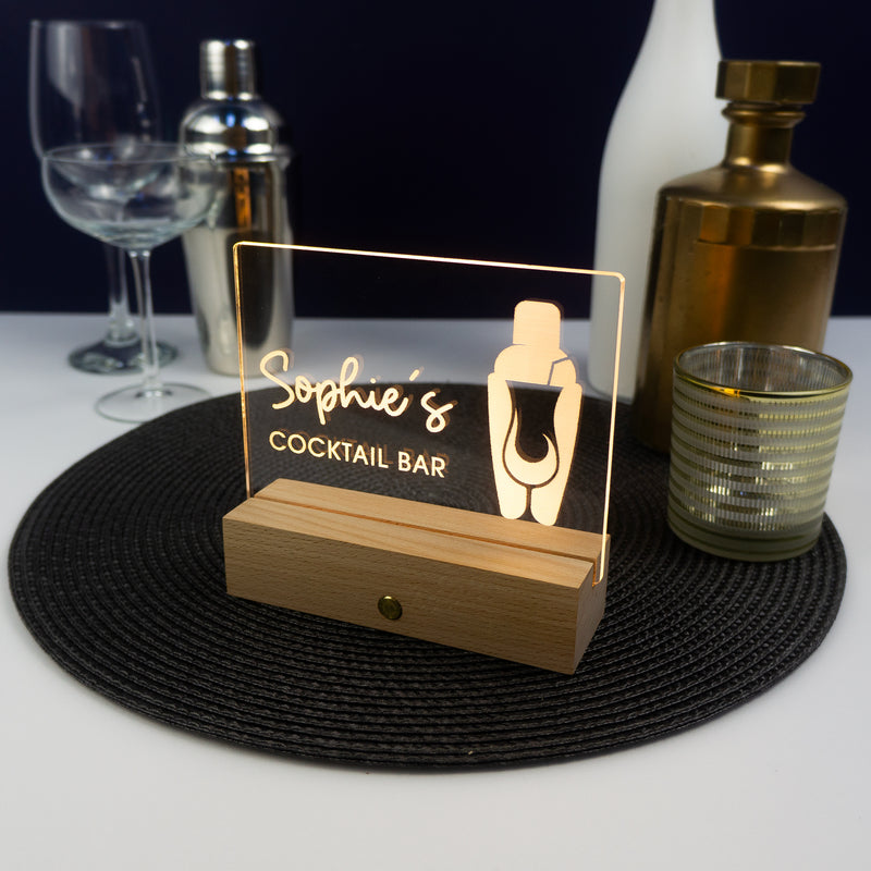 Personalised home cocktail light up LED sign. Small neon name plaque