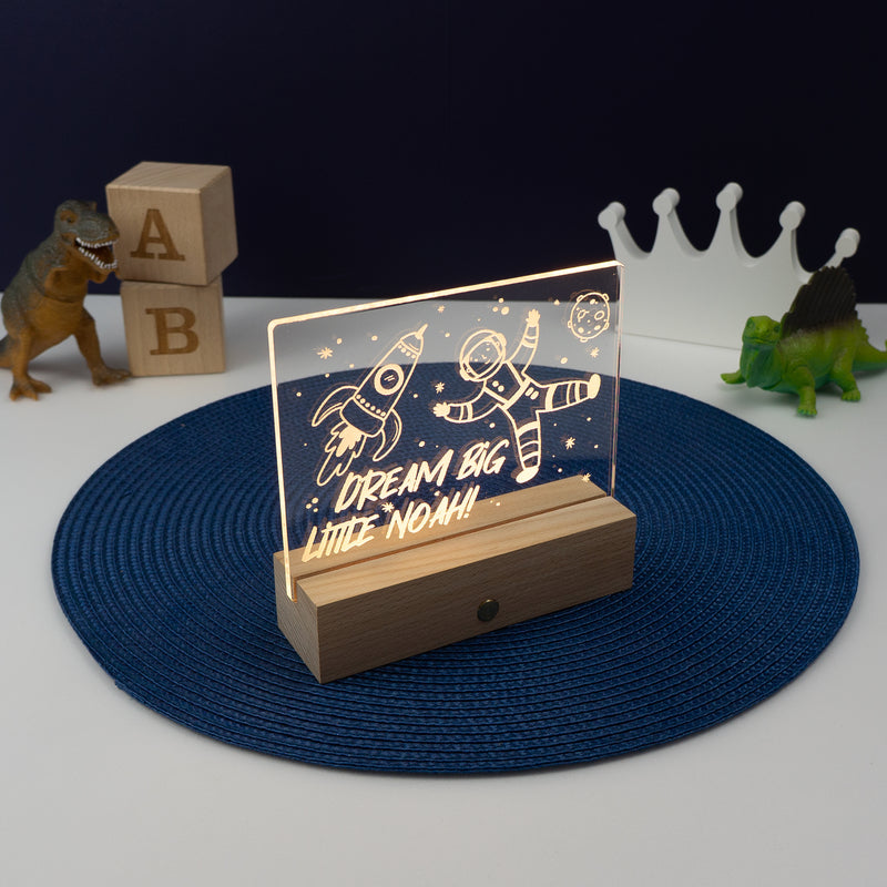 Personalised boy's LED name plaque. Light up bedroom sign