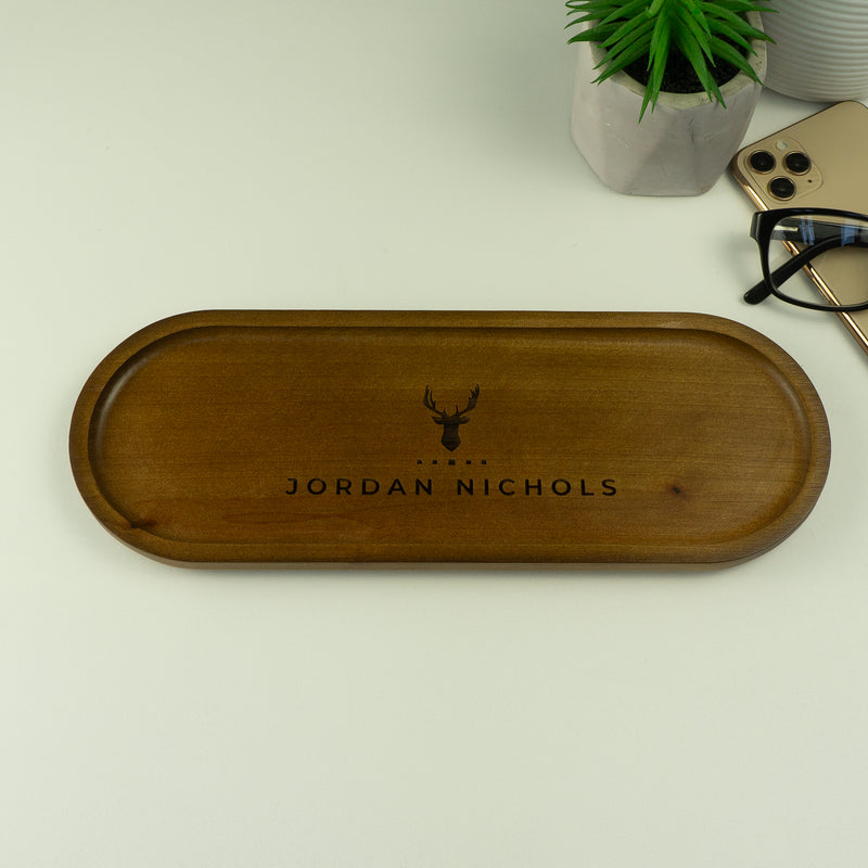 Stag head wooden coin tray