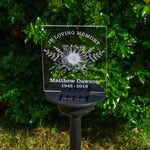 Condolence gift custom memorial sign. Solar powered multi coloured LED personalised name plaque