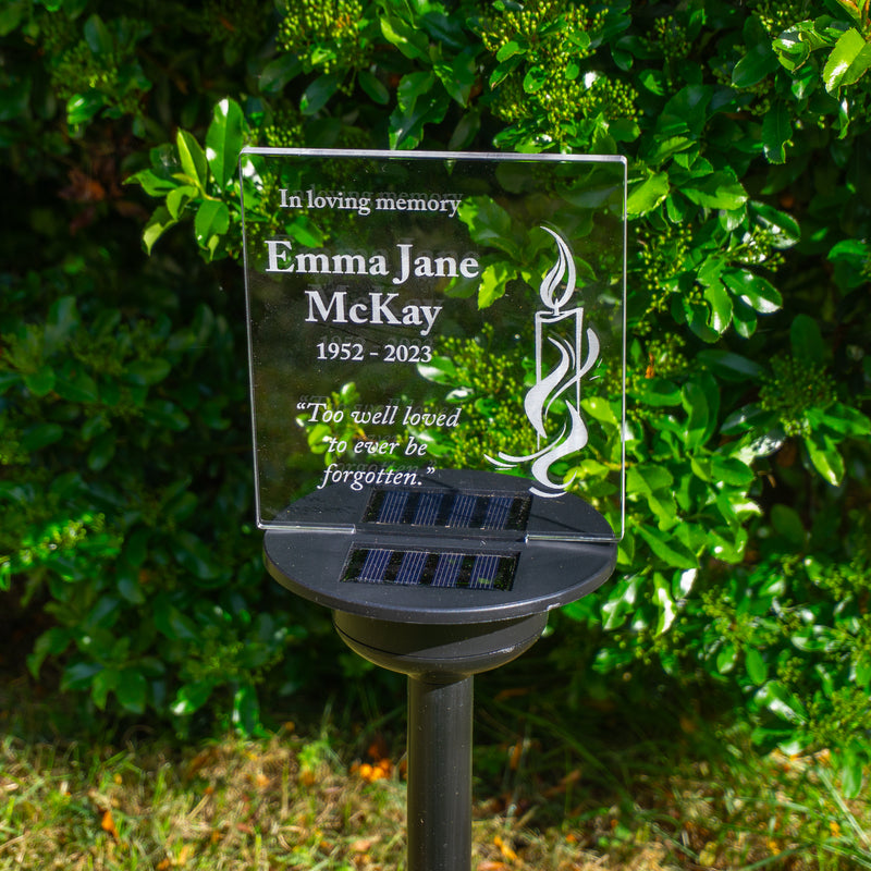 Condolence gift Thinking of you memorial present. Solar powered personalised LED garden name plaque sign