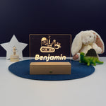 Personalised child's digger bedroom name sign. Light up LED decoration