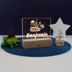 Personalised child's digger bedroom name sign. Light up LED decoration