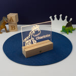 Personalised bedroom name sign. Light up baby football giraffe LED decor
