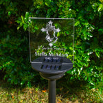 Christian cross memorial plaque Personalised solar powered outdoor LED sign