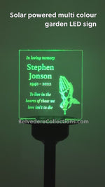 Catholic praying hands with rosary beads memorial LED sign Personalised solar powered outdoor LED name plaque