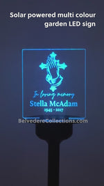 Christian cross memorial plaque Personalised solar powered outdoor LED sign
