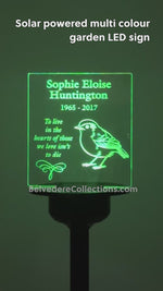 Memory garden name sign condolence gift. Personalised light up LED remembrance plaque
