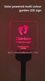 Child bereavement sympathy gift. Personalised light up LED solar powered cemetery graveside marker. Custom name remembrance plaque