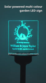 Custom memorial plaque for parents or grandparents. Personalised solar power garden graveside light up sign. in memory of, condolence gift