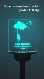 Infant loss child stillbirth memorial plaque. Personalised solar powered LED garden sign