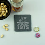 Personalised 50th Birthday Gift. Custom engraved slate drinks coaster, lighter or beer bottle opener