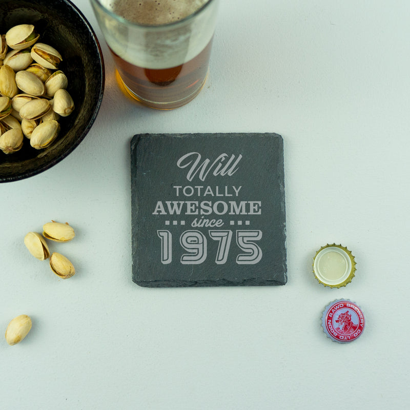 Personalised 50th Birthday Gift. Custom engraved slate drinks coaster, lighter or beer bottle opener