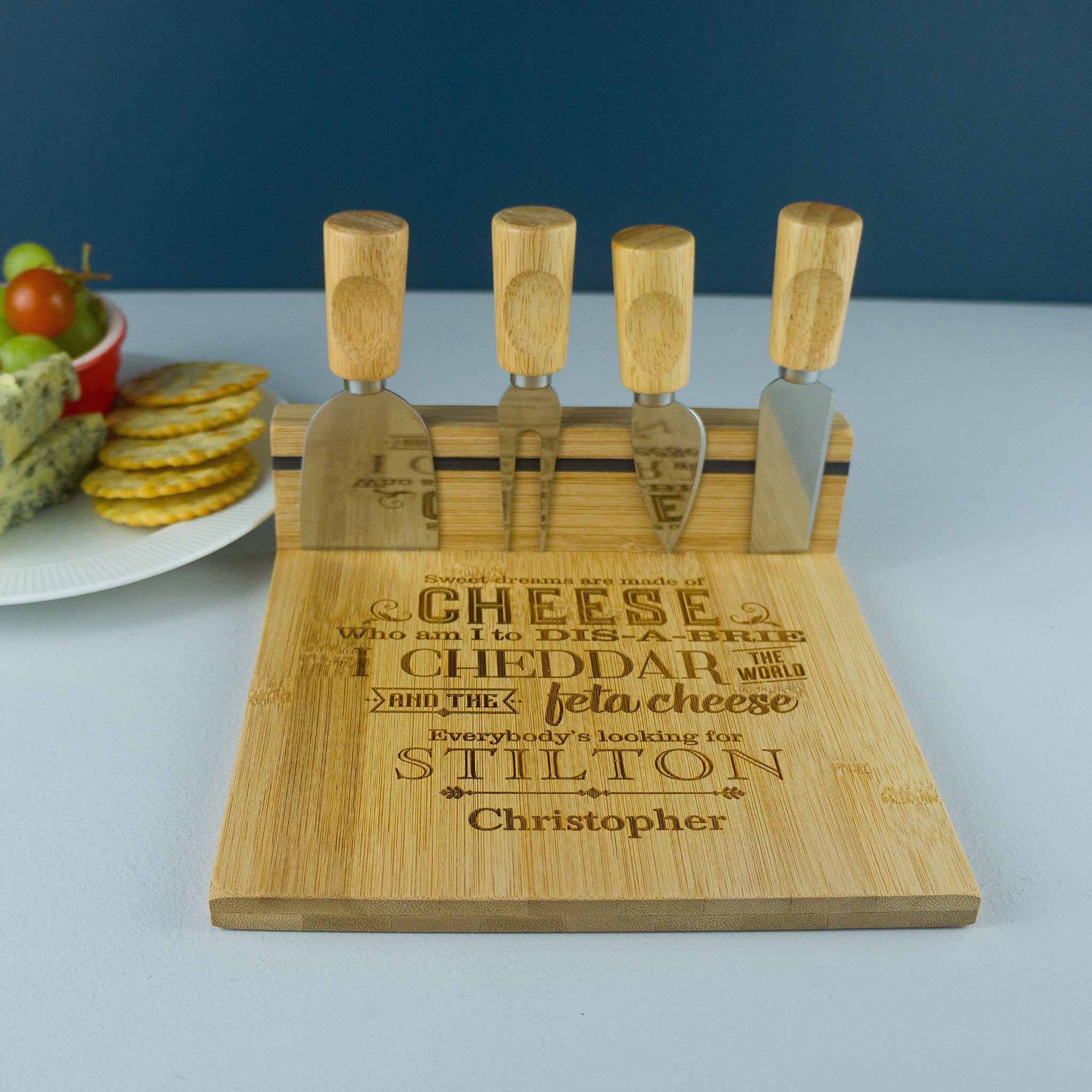 Bamboo cheese board with tools