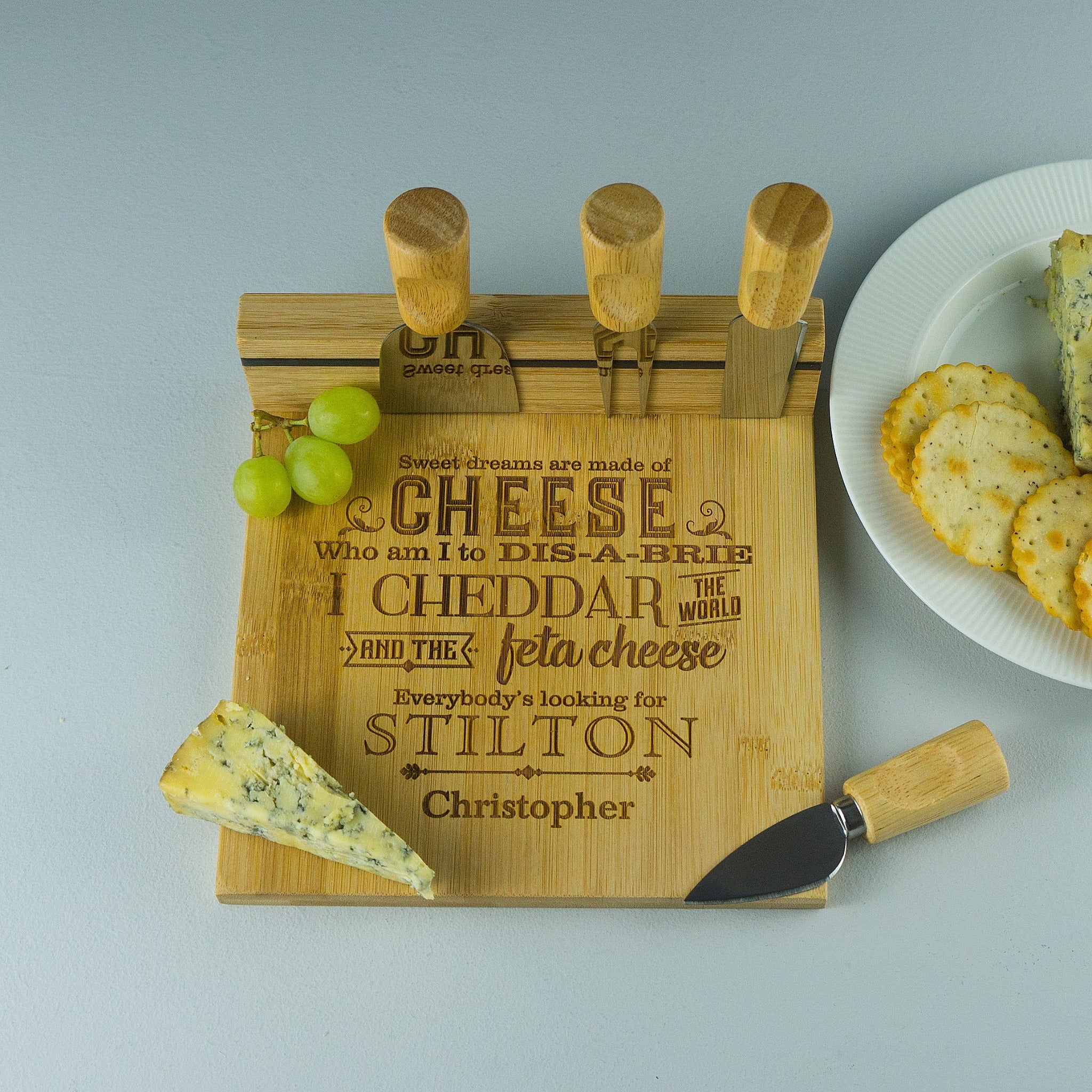 Bamboo cheese board with tools