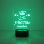 The Princess sleeps here multi colour LED sign