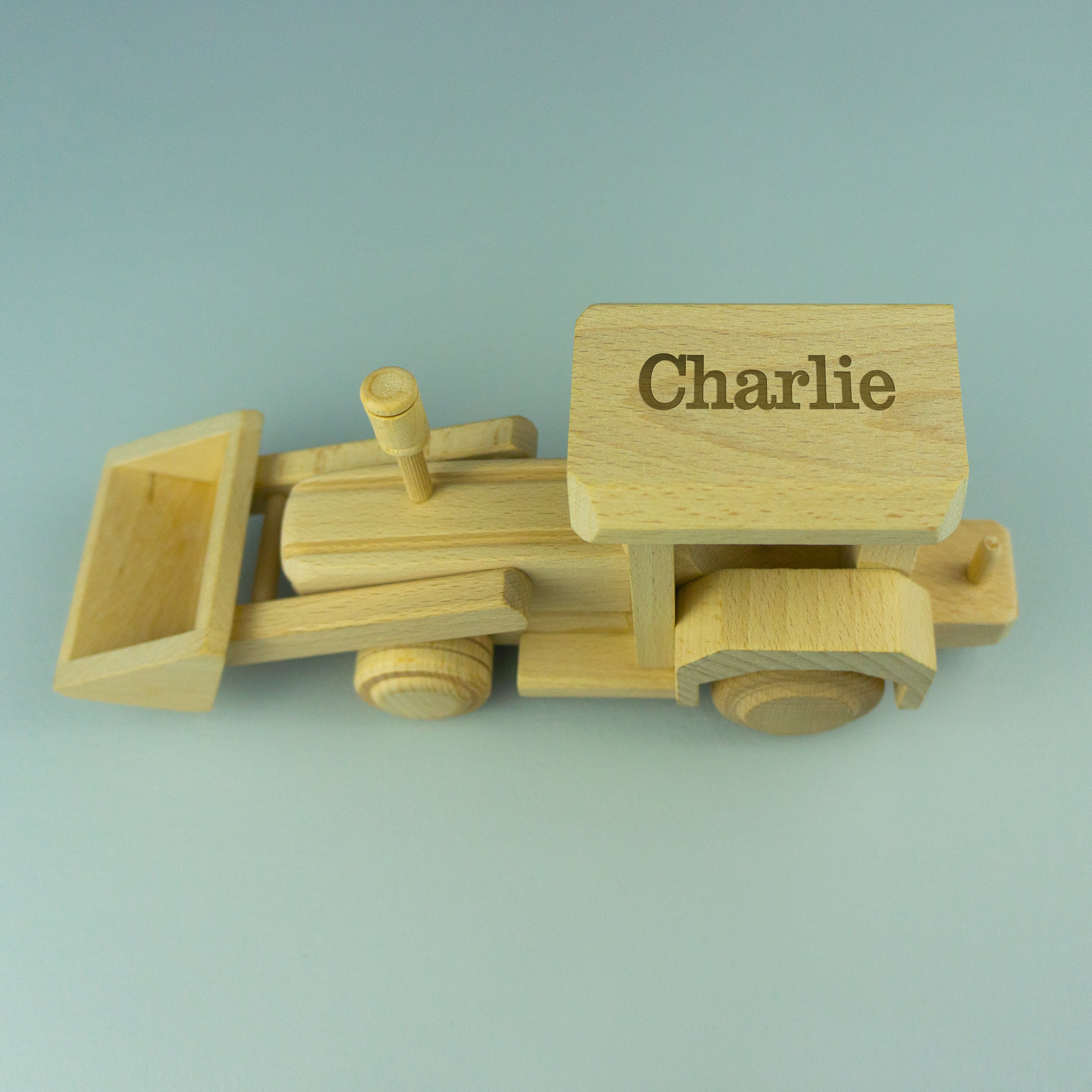 Personalised wooden toy digger truck excavator