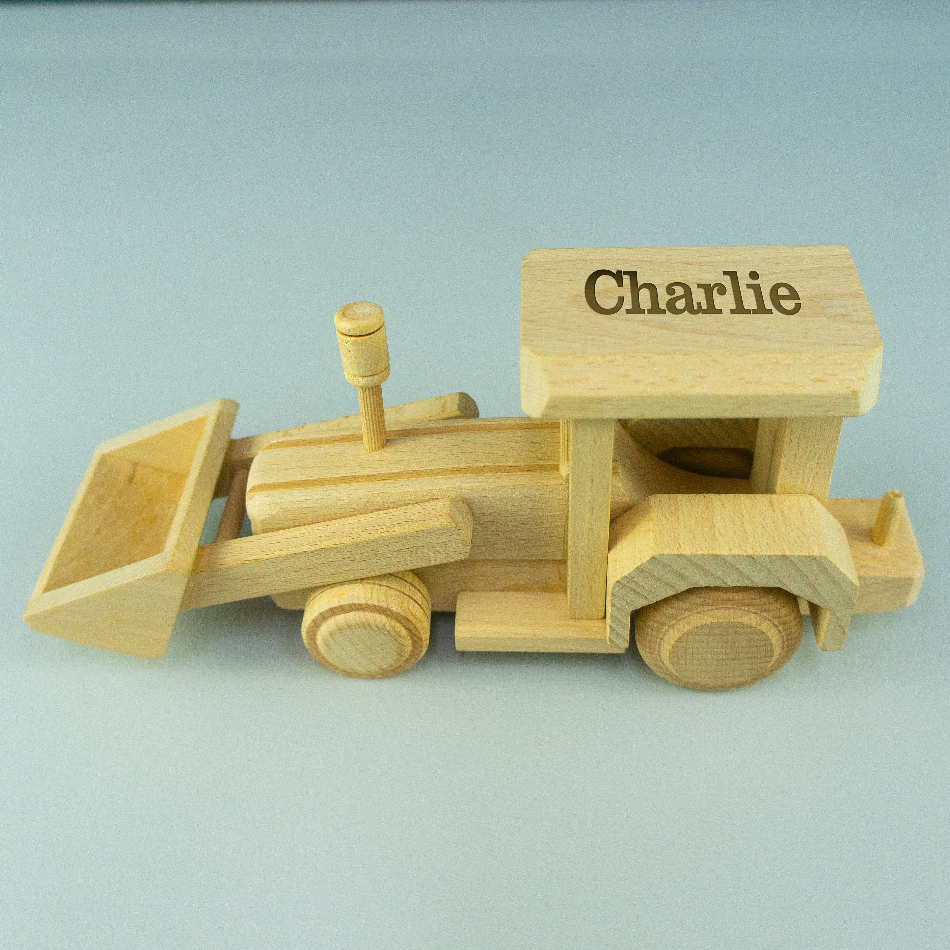 Personalised wooden toy digger truck excavator