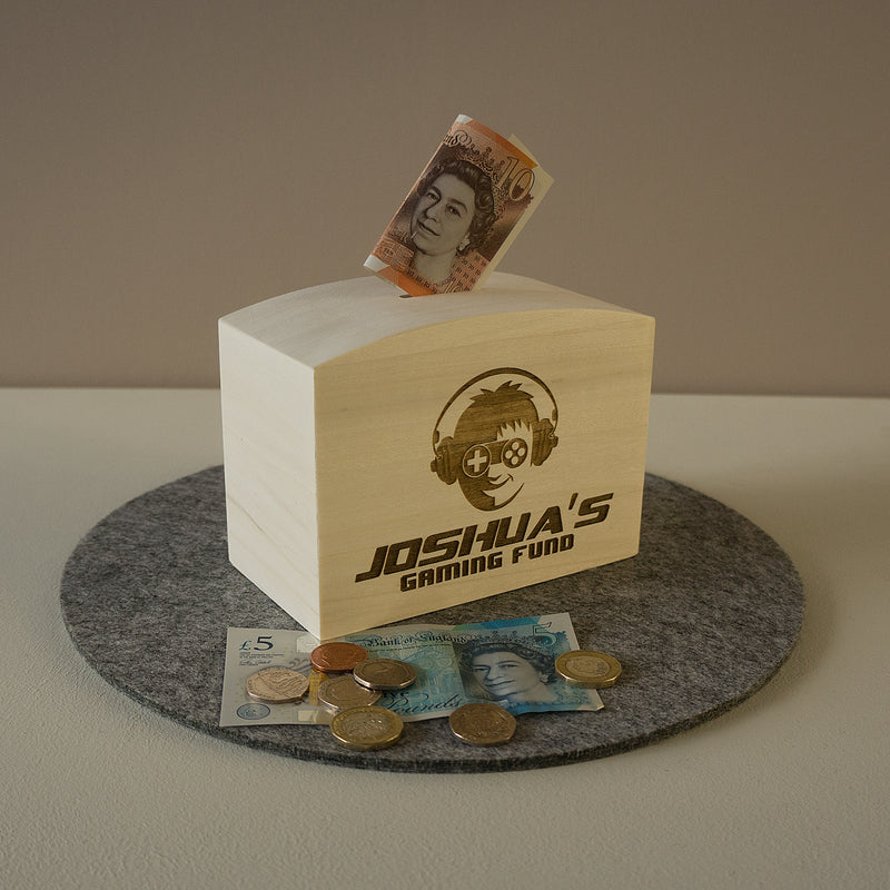 Gamer saving funds money box