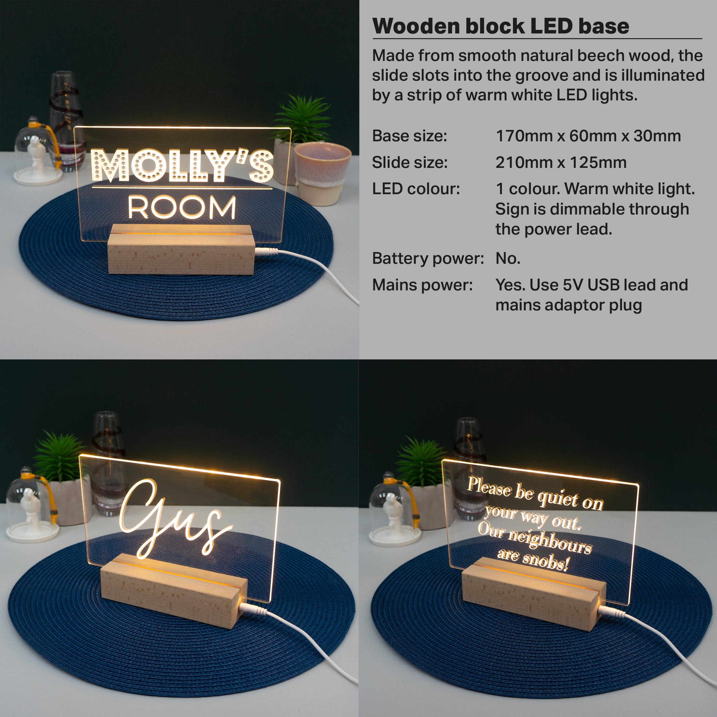 LED nameplate desired-name engraved with indirect lighting