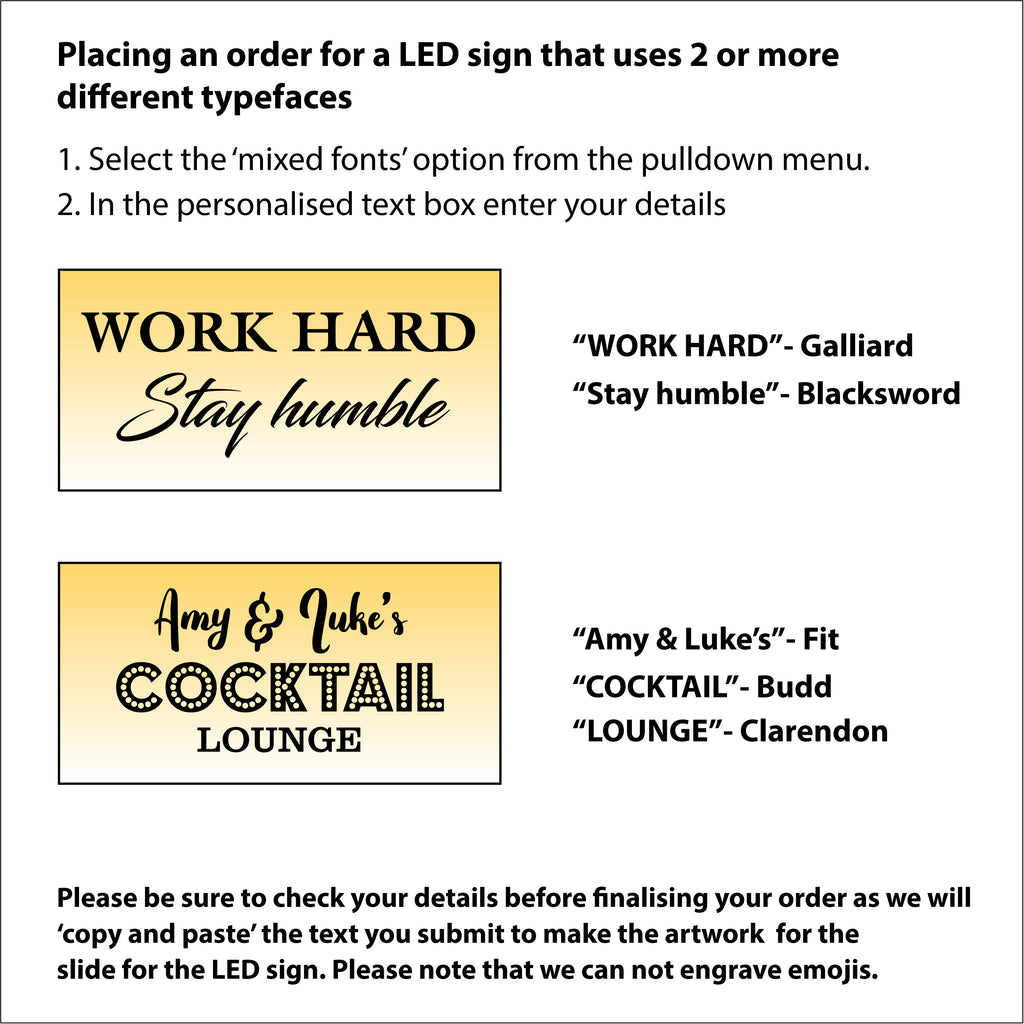 Personalised large wooden light up LED sign. Custom text sign ...